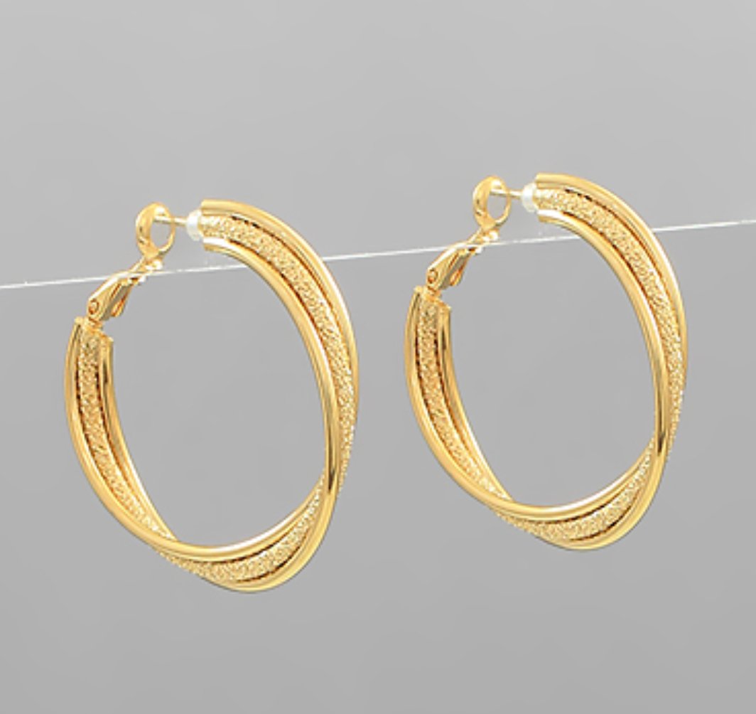 2 Layers Textured Metal Accent Hoops - Blissful Boutique