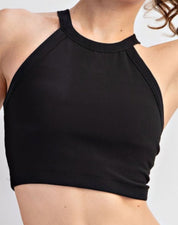 black ribbed halter tank - Blissful Boutique