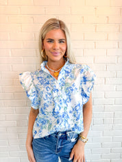 Blue Eyelet Blouse - Blissful Boutique