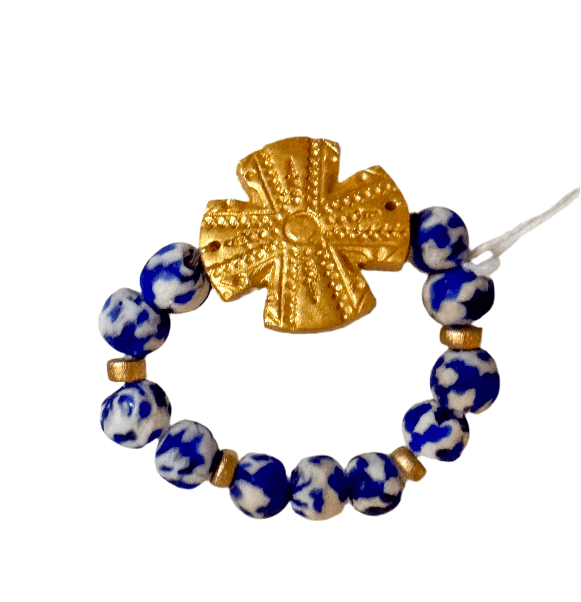 Cobalt African Fused Glass with Rachel Cross Bracelet - Blissful Boutique