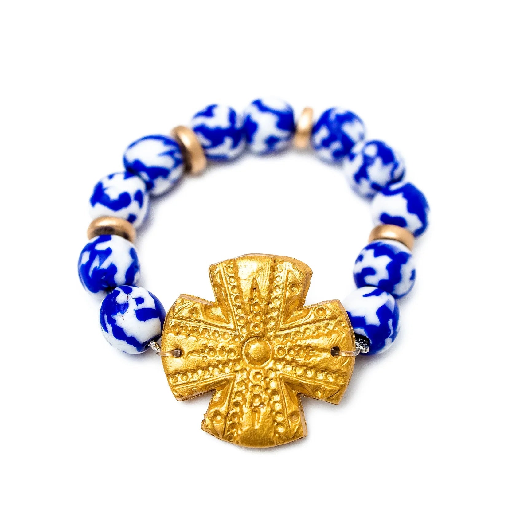 Cobalt African Fused Glass with Rachel Cross Bracelet - Blissful Boutique