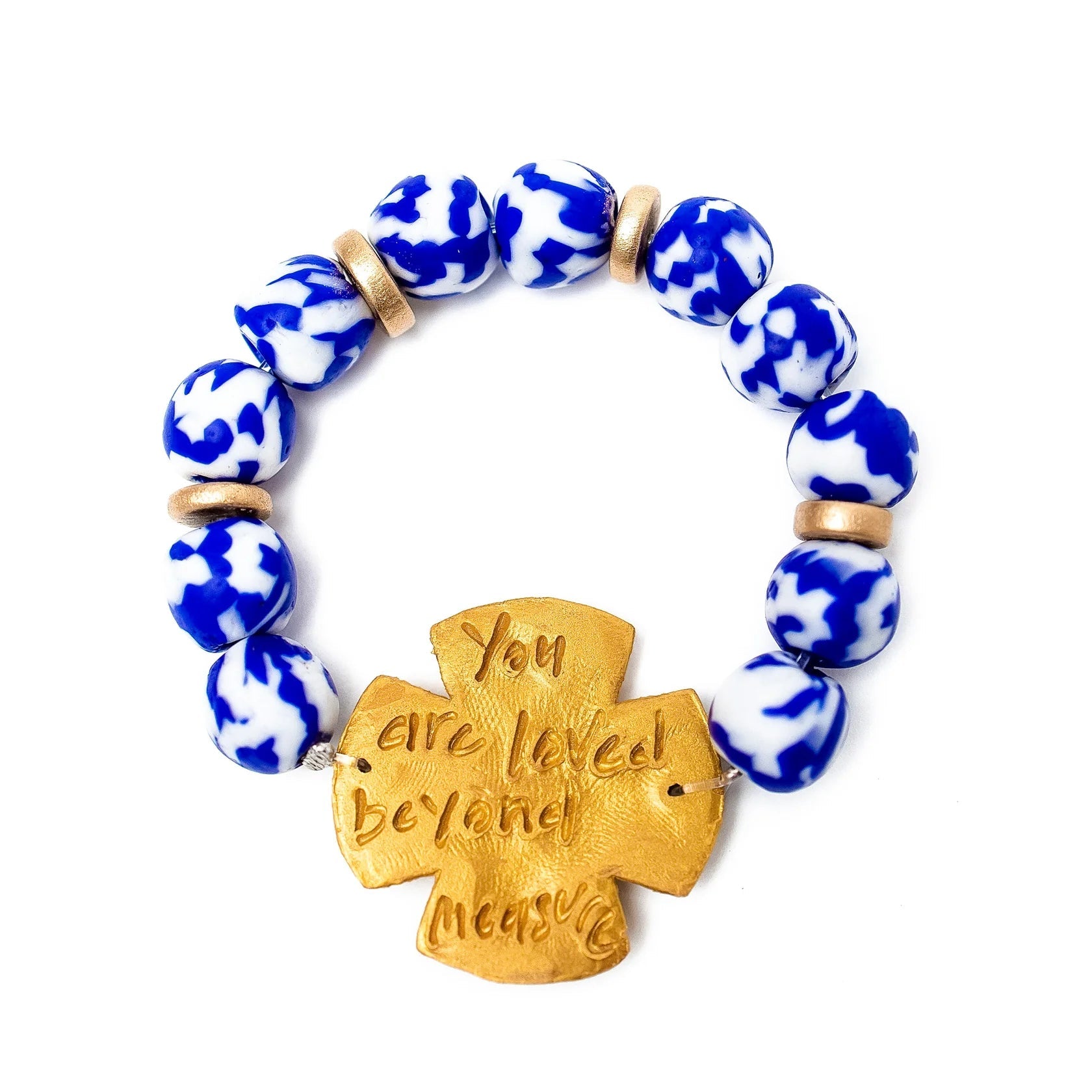 Cobalt African Fused Glass with Rachel Cross Bracelet - Blissful Boutique