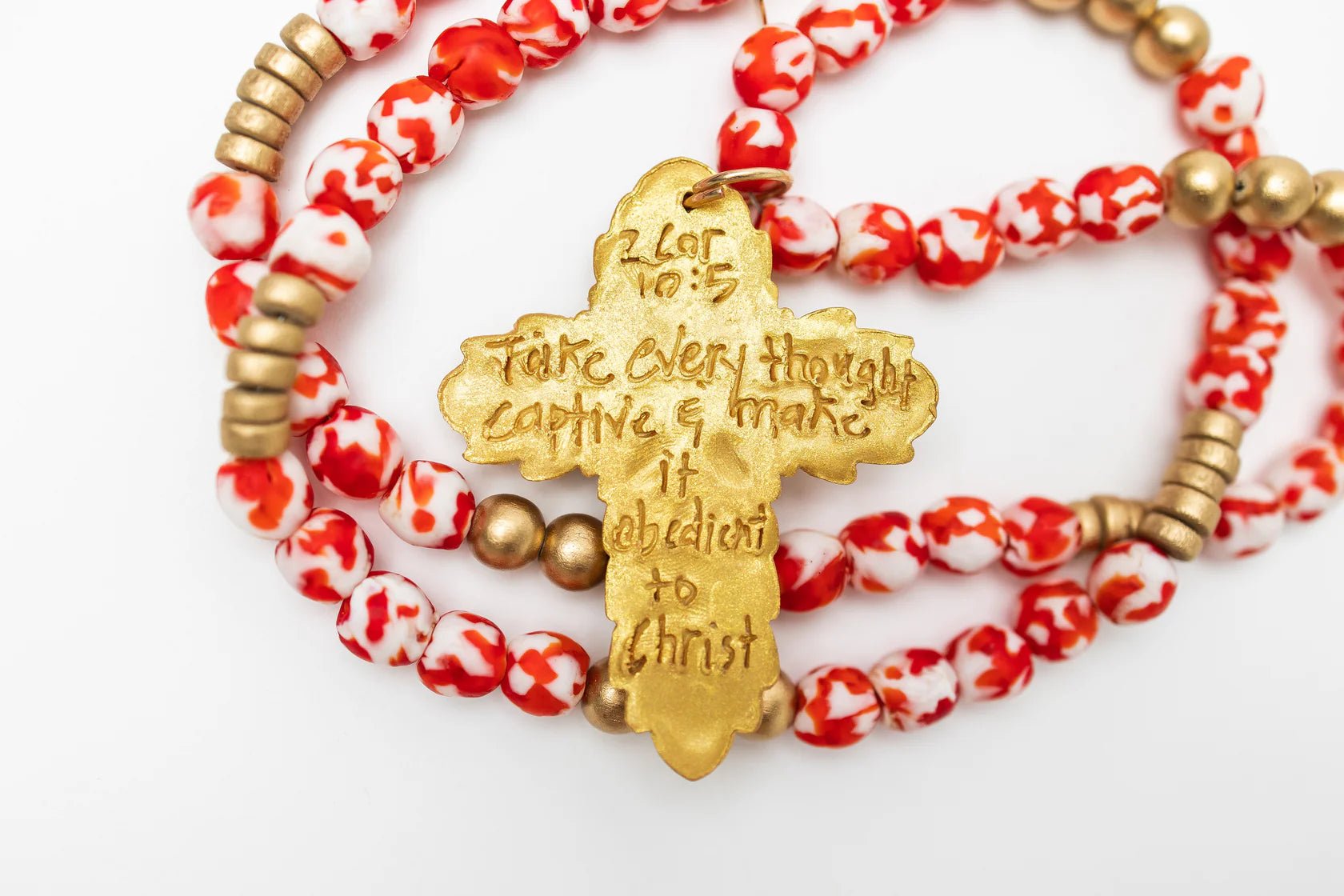 Red & White African Glass with Acts Cross - Blissful Boutique