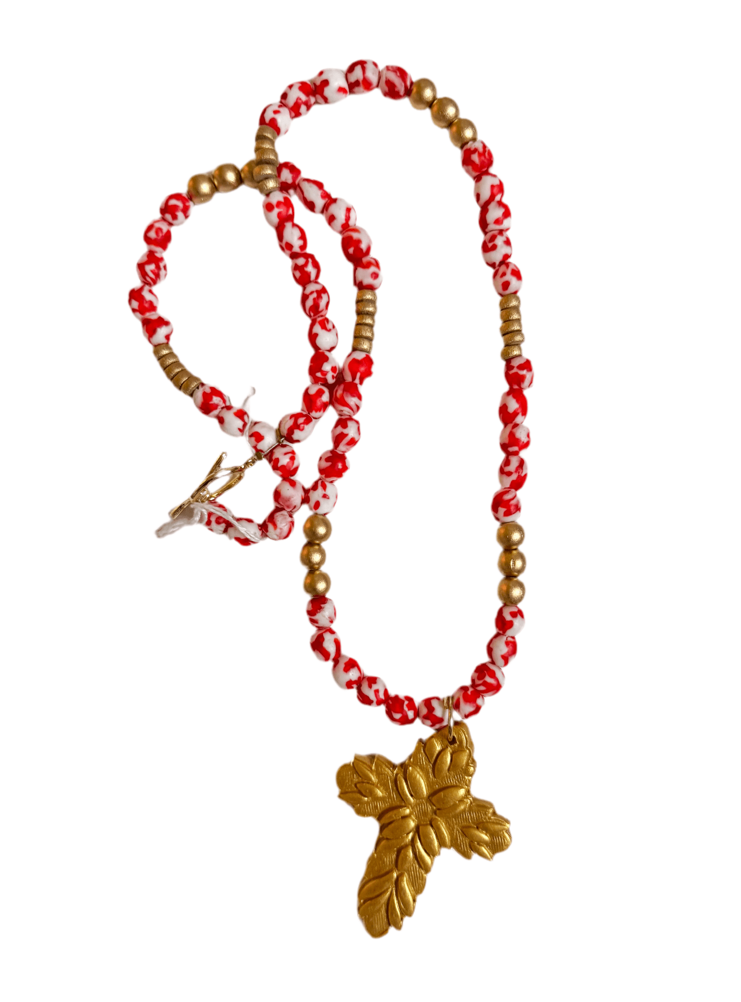 Red & White African Glass with Acts Cross - Blissful Boutique