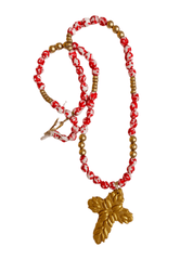 Red & White African Glass with Acts Cross - Blissful Boutique