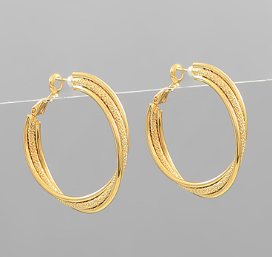 2 Layers Textured Metal Accent Hoops - Blissful Boutique