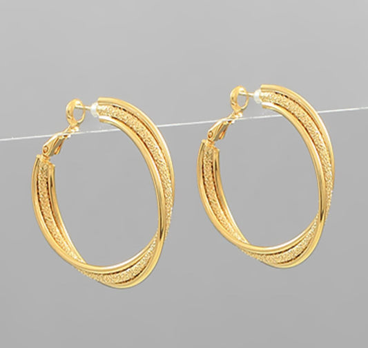 2 Layers Textured Metal Accent Hoops - Blissful Boutique