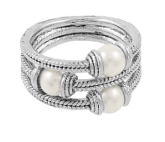 3 Row Pearl Crossover Ring - Blissful Boutique