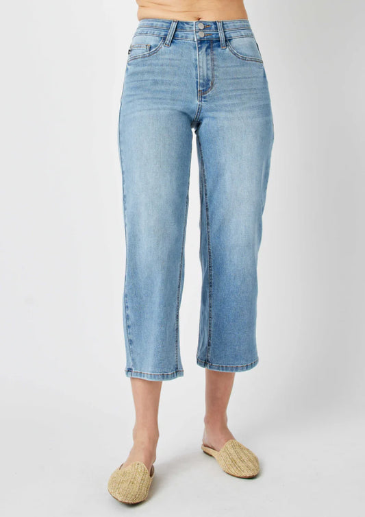Judy Blue HW Double WB Crop Wide Jeans