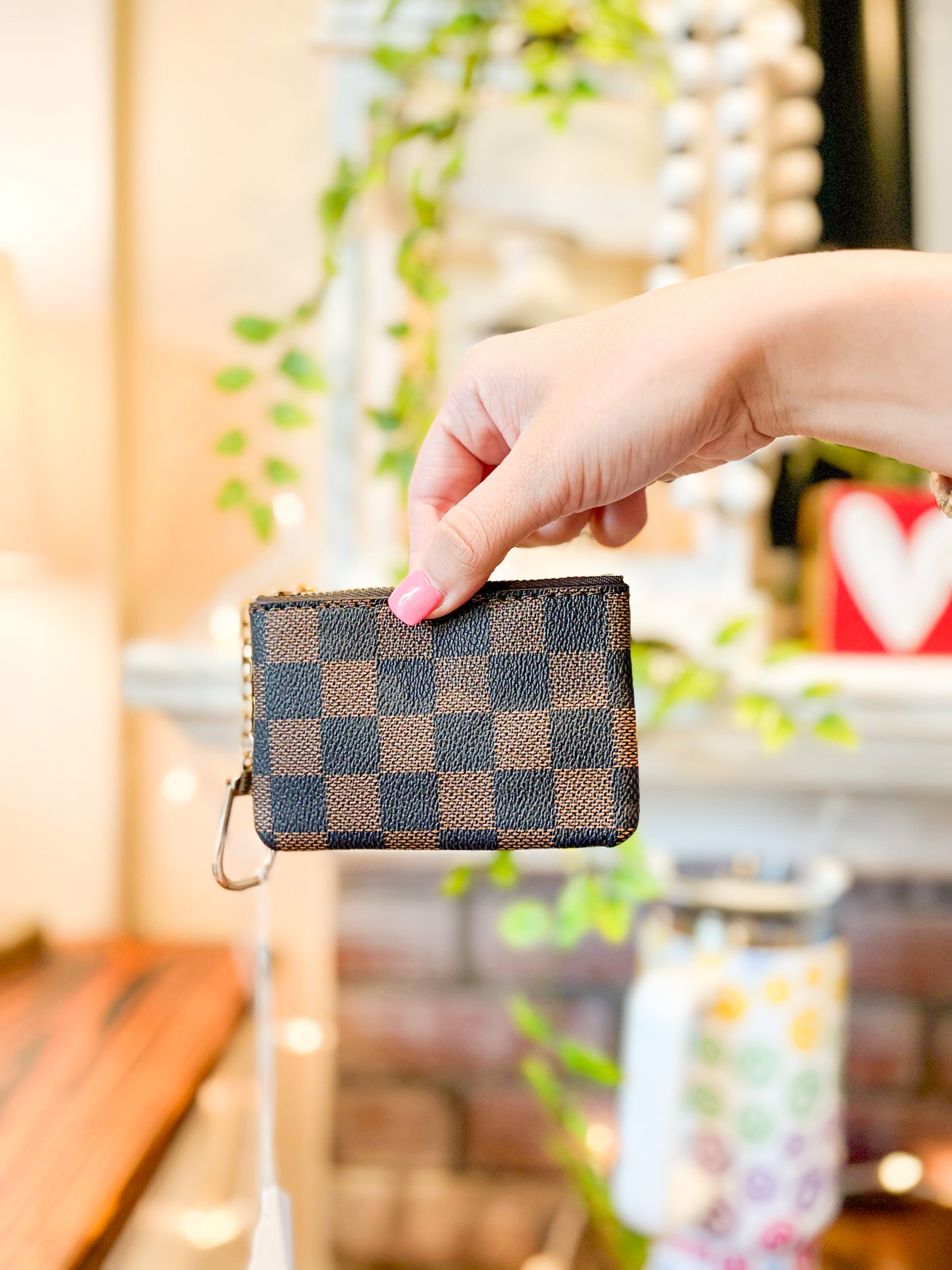 Checkered Pink Keychain Pouch