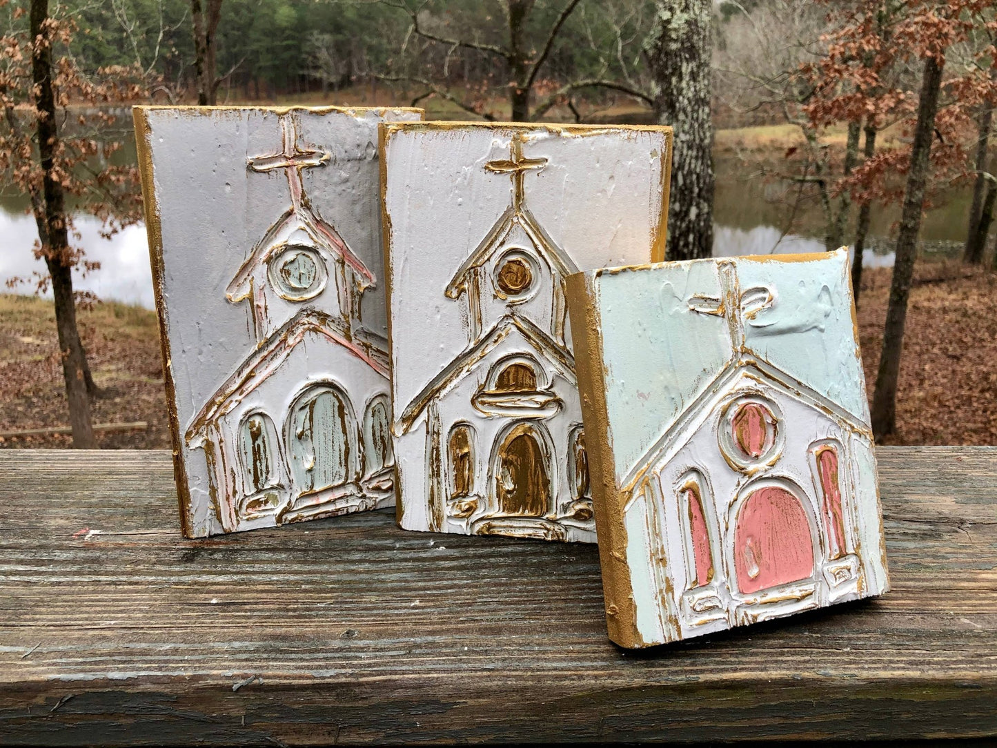 5x7 Church hand painted textured wood block - Blissful Boutique