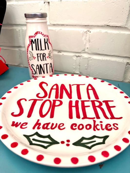 Santa Stop Here Plate and Milk Bottle