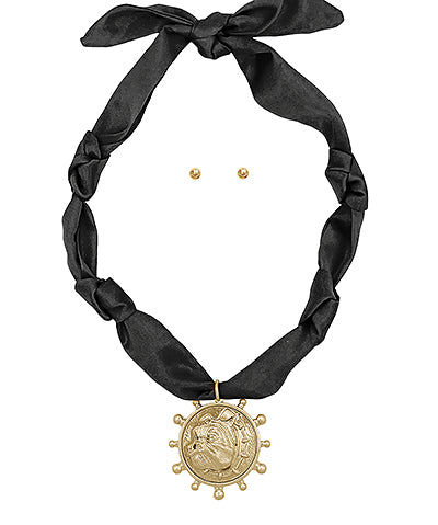 Bulldog Head Pendant Scarf Necklace