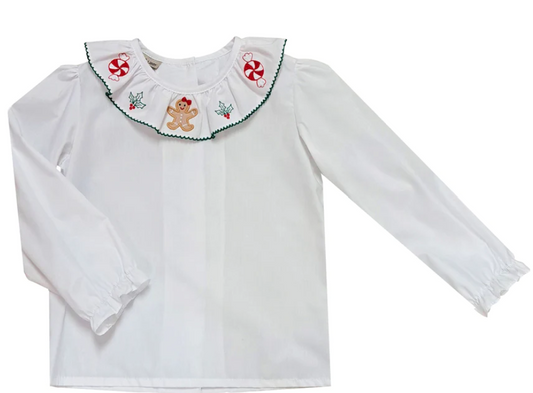 White Embroidered Christmas Blouse