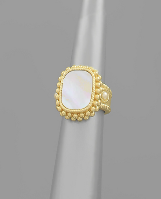 Ball Textured Rectangle Pearl Ring
