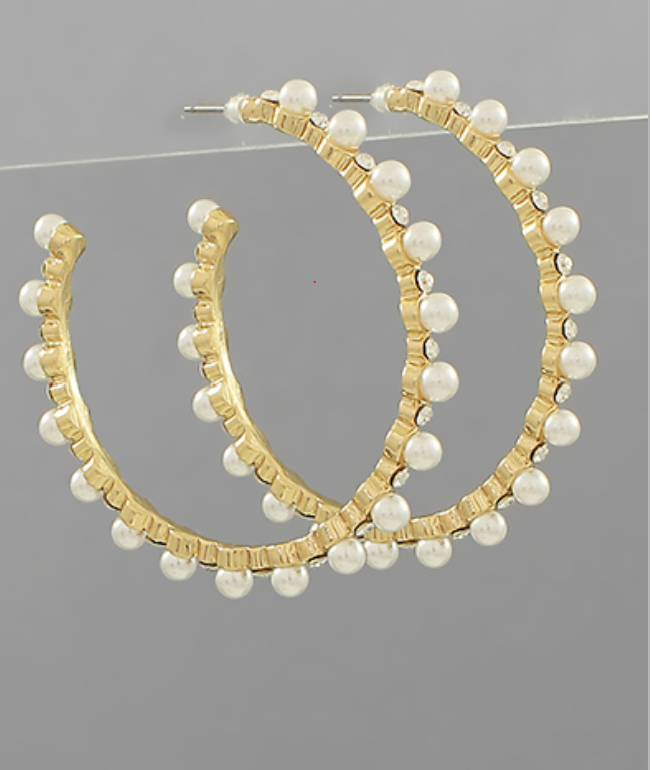 Stationed Pearl & Crystal Hoops