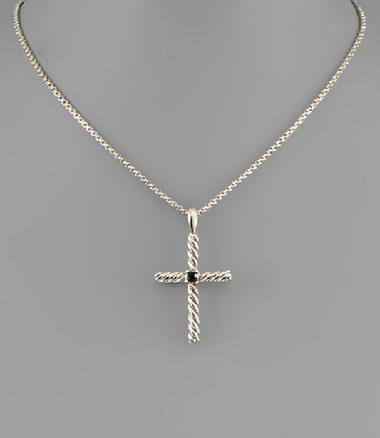 Black Crystal Cross Necklace
