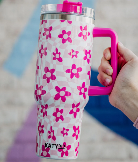 Groovy Floral Checkered Tumbler