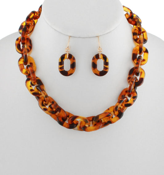 Amber Acrylic Chain Necklace Set - Tortoise - Blissful Boutique