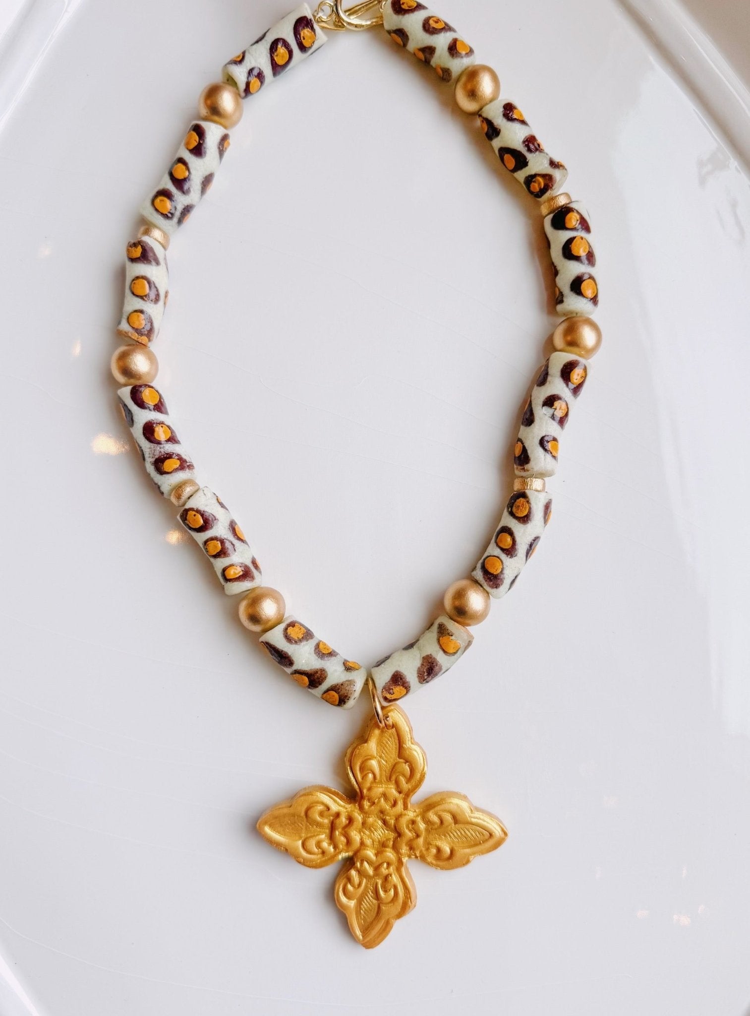 Animal Print Kait Cross Necklace - Blissful Boutique