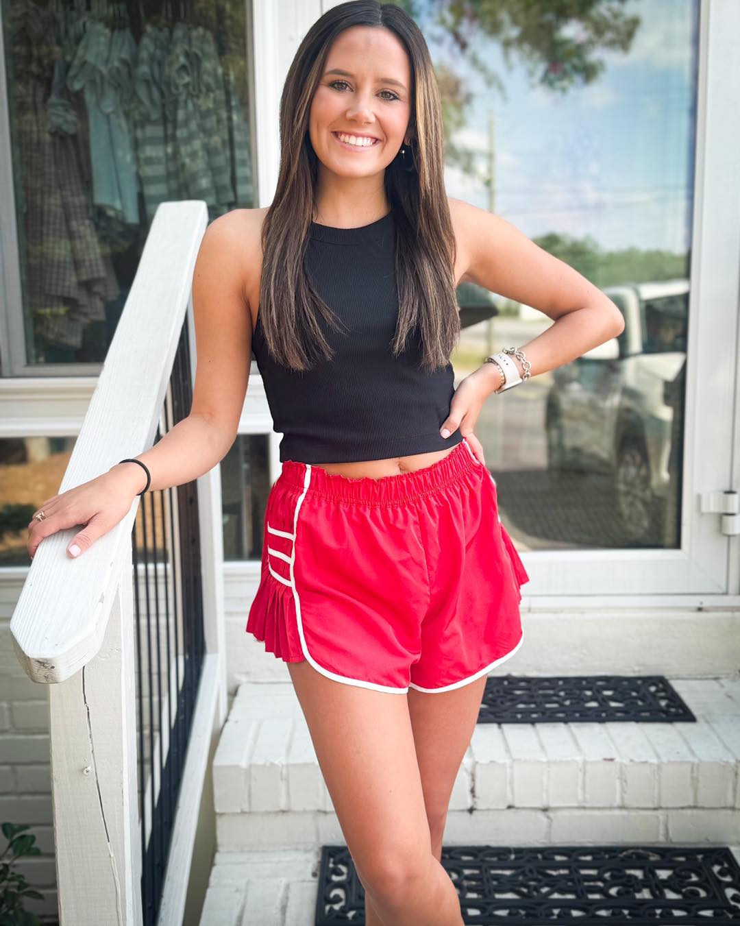 Athletic Side Pleated Shorts (available in red or black) - Blissful Boutique