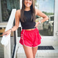 Athletic Side Pleated Shorts (available in red or black) - Blissful Boutique