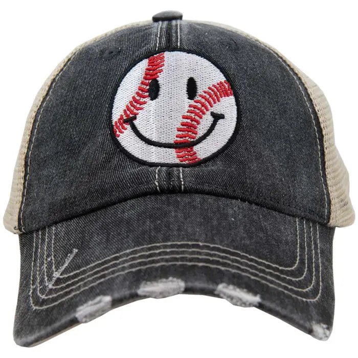 Baseball Happy Face Trucker Hat - Blissful Boutique