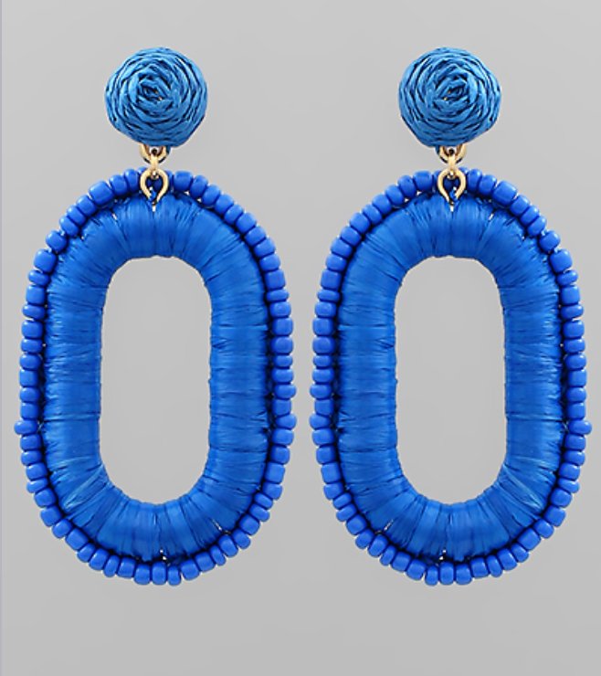 Beaded Open Oval Raffia Earrings - Blissful Boutique