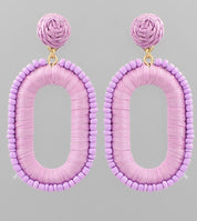 Beaded Open Oval Raffia Earrings - Blissful Boutique