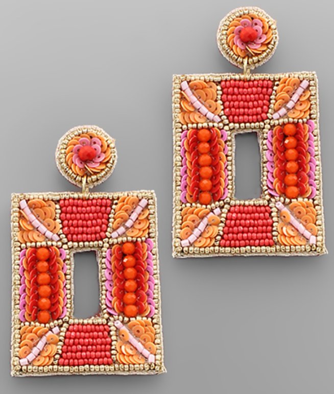 Beaded Pattern Square Earrings - Blissful Boutique