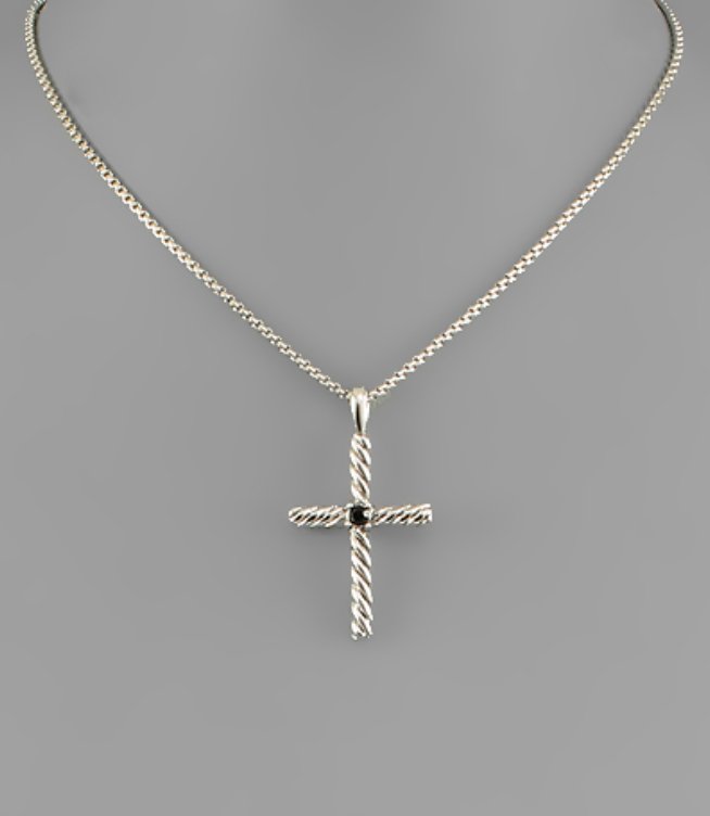 Black Crystal Cross Necklace - Blissful Boutique