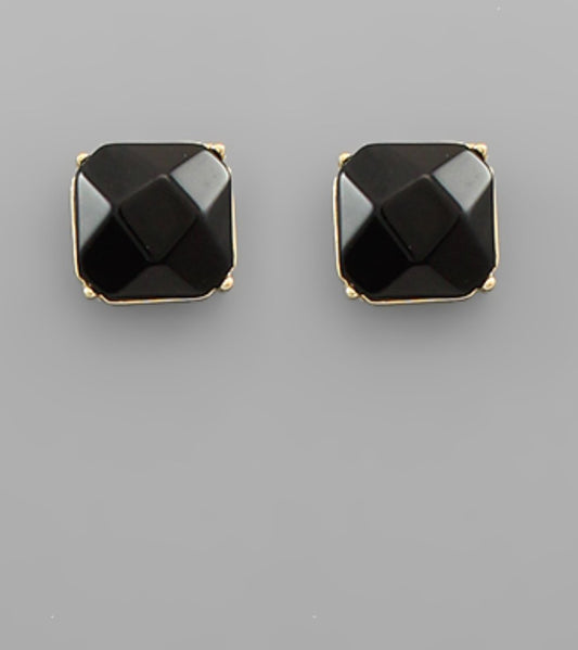 Black Square Stone Earrings - Blissful Boutique