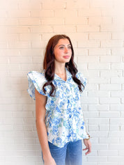Blue Eyelet Blouse - Blissful Boutique