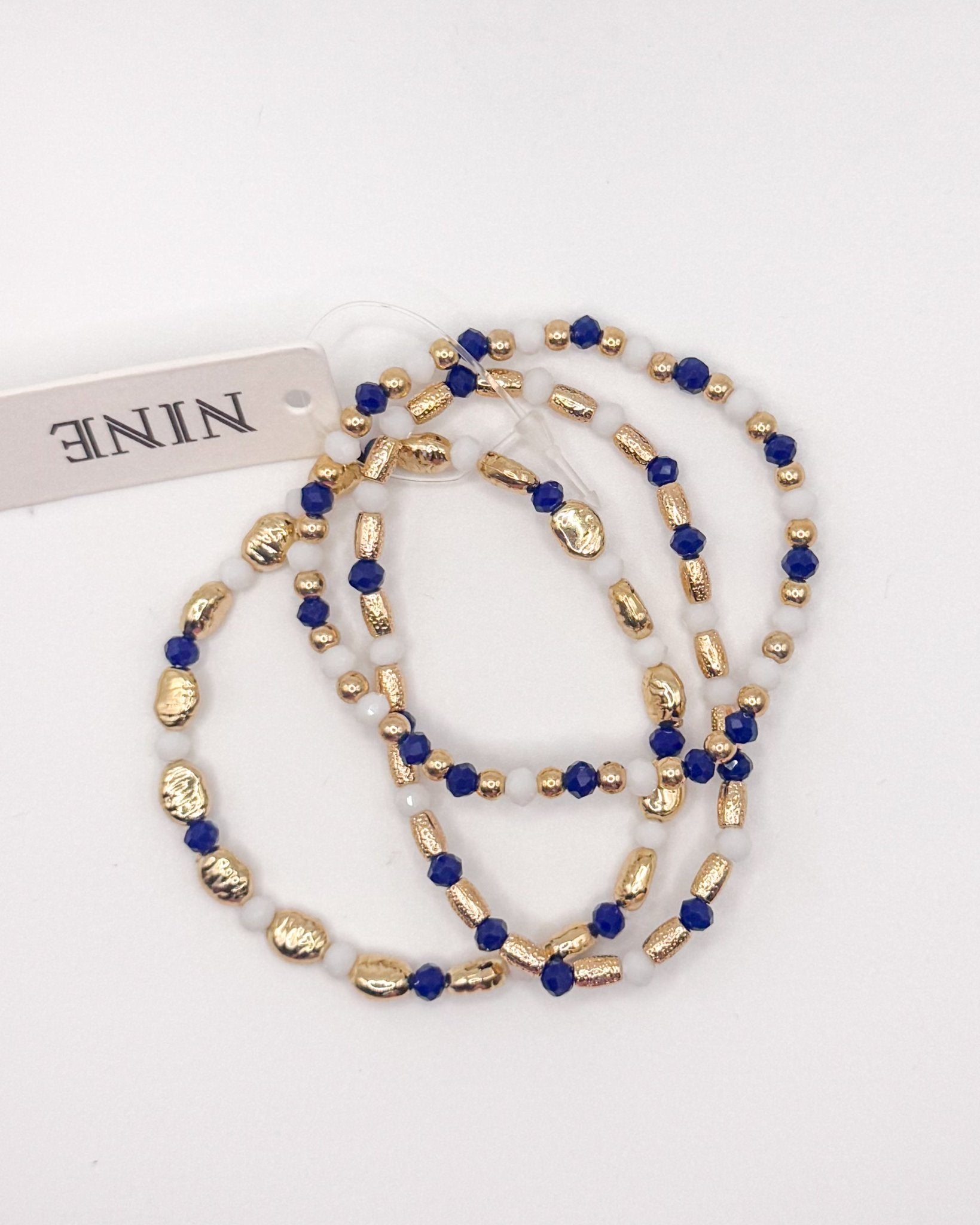 Blue, Gold,White beaded stacks - Blissful Boutique