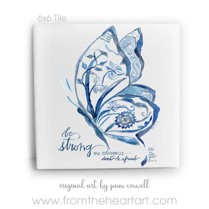 Blue Willow - Strong Butterfly Ceramic Tile - 6x6 - Blissful Boutique