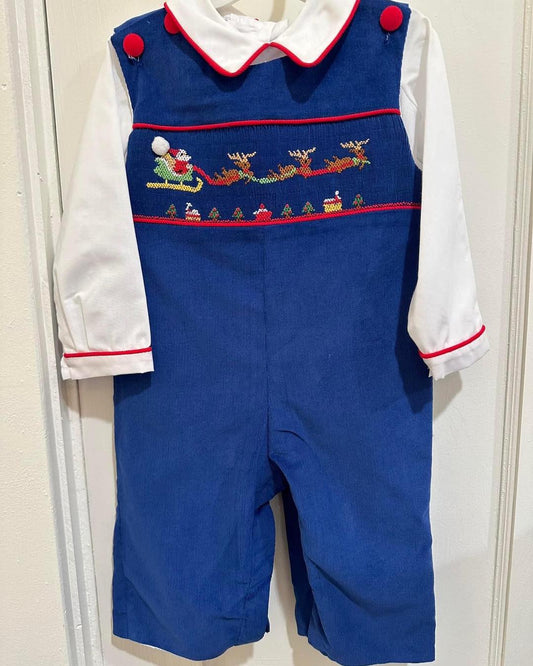 Boys Smocked Christmas Overall - Blissful Boutique