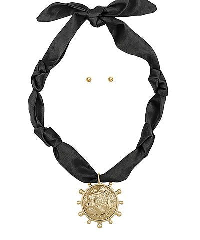 Bulldog Head Pendant Scarf Necklace - Blissful Boutique