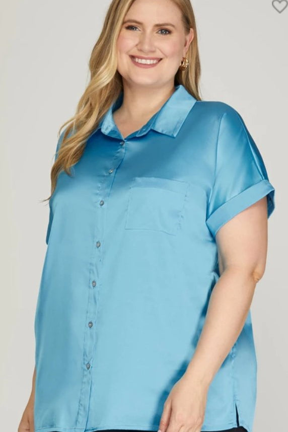 Button Down Satin Shirt - Blissful Boutique