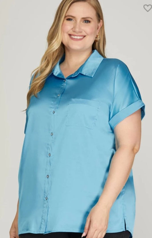 Button Down Satin Shirt - Blissful Boutique