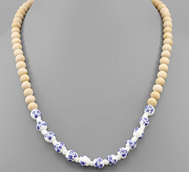 Ceramic & Wood Beads Necklace - Blissful Boutique