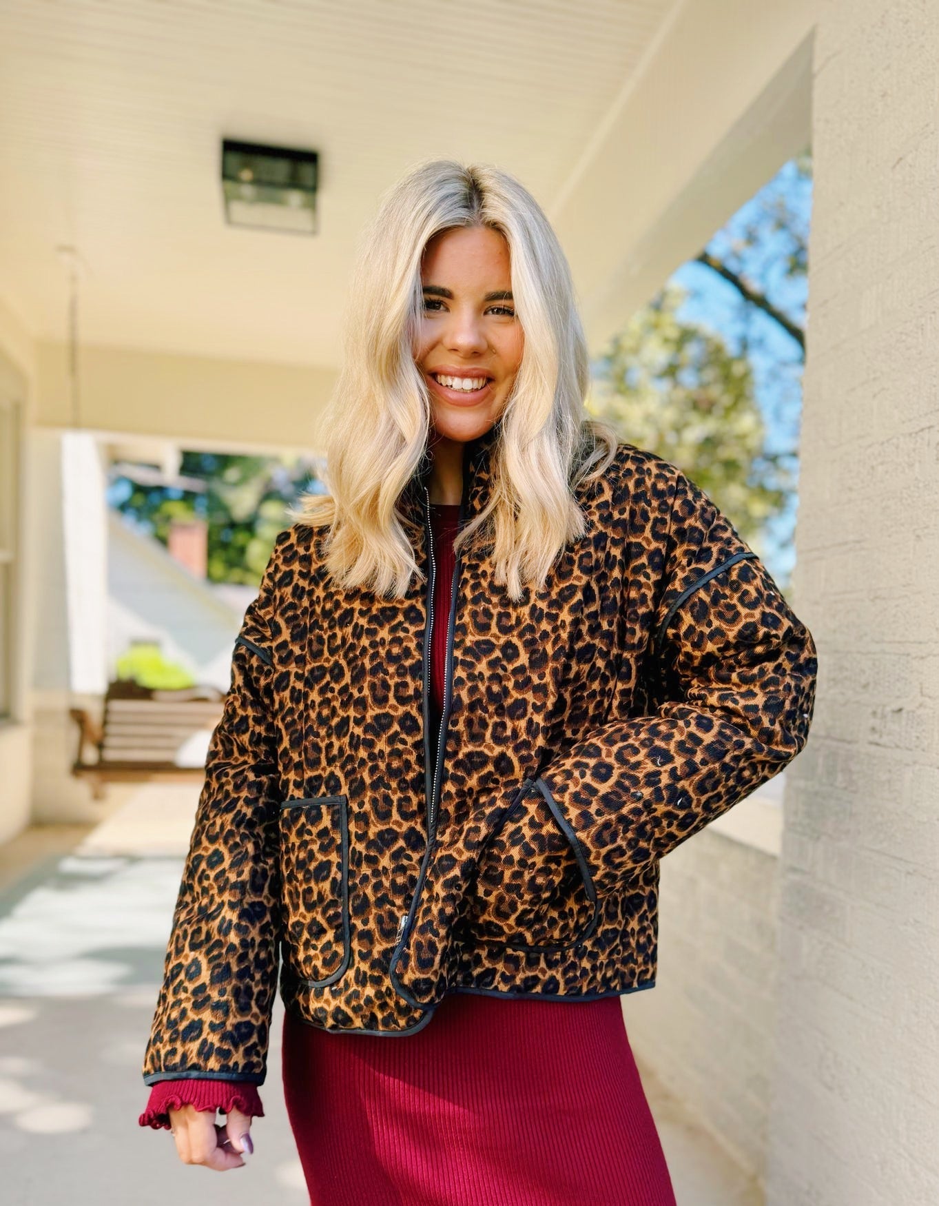 Cheetah Print Front Zip Up Jacket - Blissful Boutique