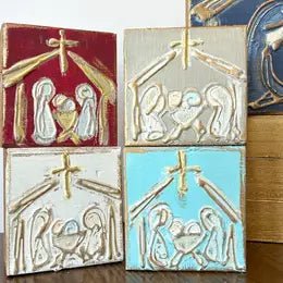 Christmas Nativity Hand - Painted Textured Block - Blissful Boutique