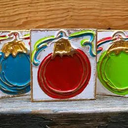 Christmas Ornaments Handmade Painted Textured Block - Blissful Boutique