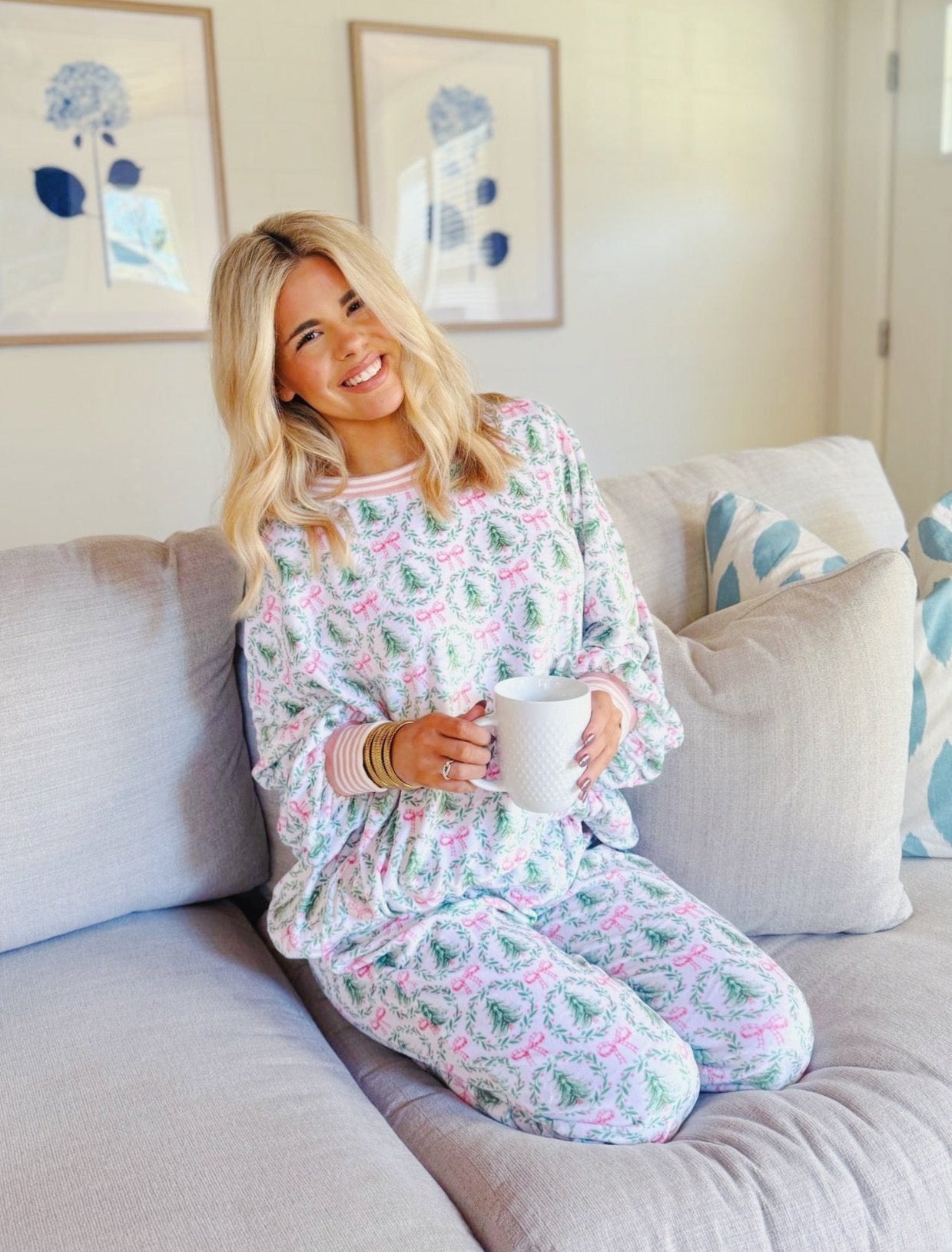 Christmas Tree and Bow Print Loungewear - Blissful Boutique