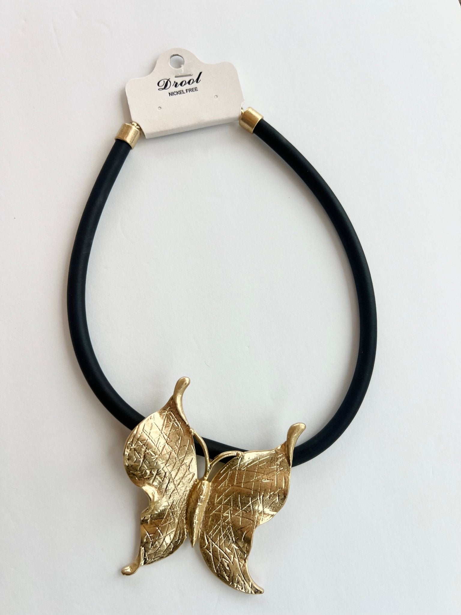 Chunky Black and Gold Butterfly Necklace - Blissful Boutique