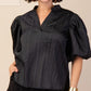 Collar V - Neck Puff Sleeve - Blissful Boutique