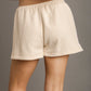 Criss Cross Jacquard Shorts with Pleats, Elastic Waistband & Curved Hem - Blissful Boutique