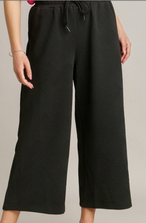 Criss Cross Jacquard Straight Fit Sweatpants with Elastic Waistband & Adjustable Tie - Blissful Boutique