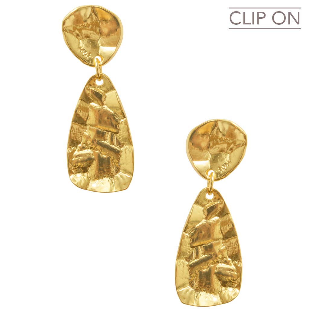 Crumpled foil drop clip on earring - Blissful Boutique