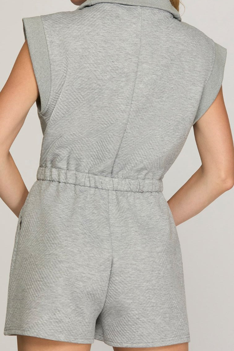 Drop Shoulder Textured Zip Romper - Blissful Boutique